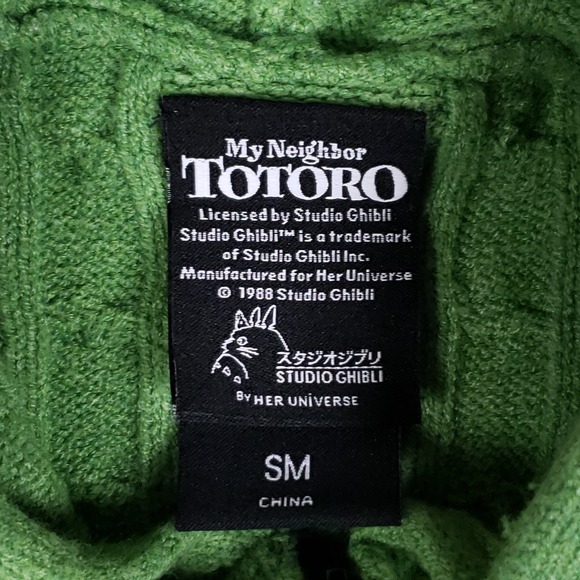 My Neighbor Totoro Green Cable Knit Zip Hoodie Sweater Small Studio Ghibli Sz SM - Picture 6 of 10